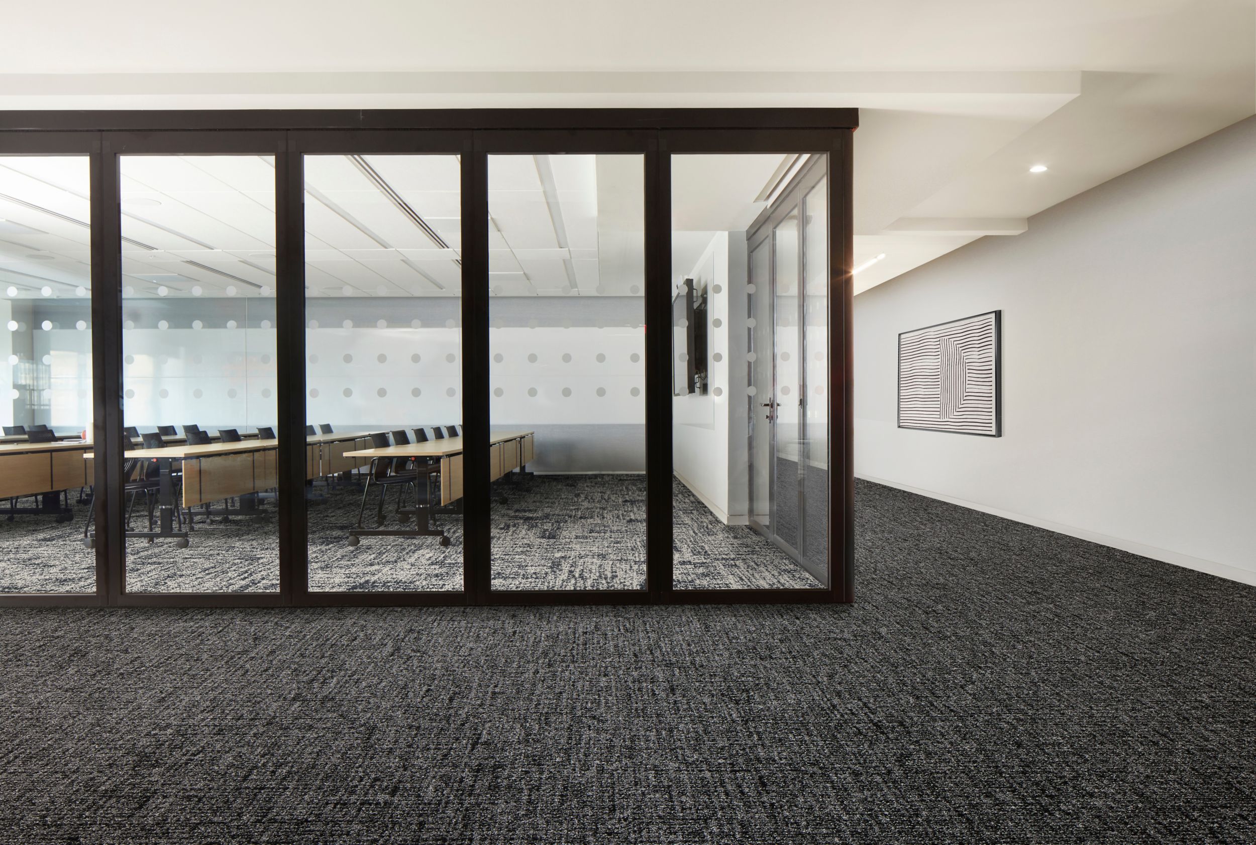 Interface Third Space 301 and Perfect Pair carpet tile in corporate meeting room or training room image number 1